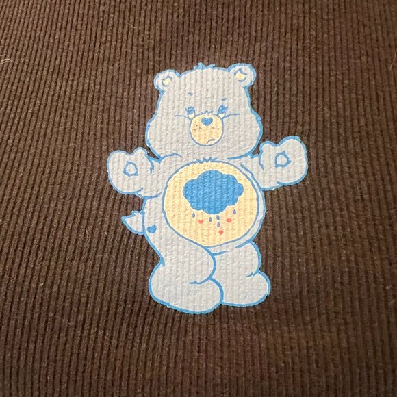 Y2K CARE BEARS Black Crop Stretch Baby Tank Top with Grumpy Bear | 95% Cotton - Picture 2 of 10